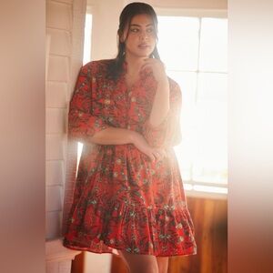 Anthropologie Floral Red Dress